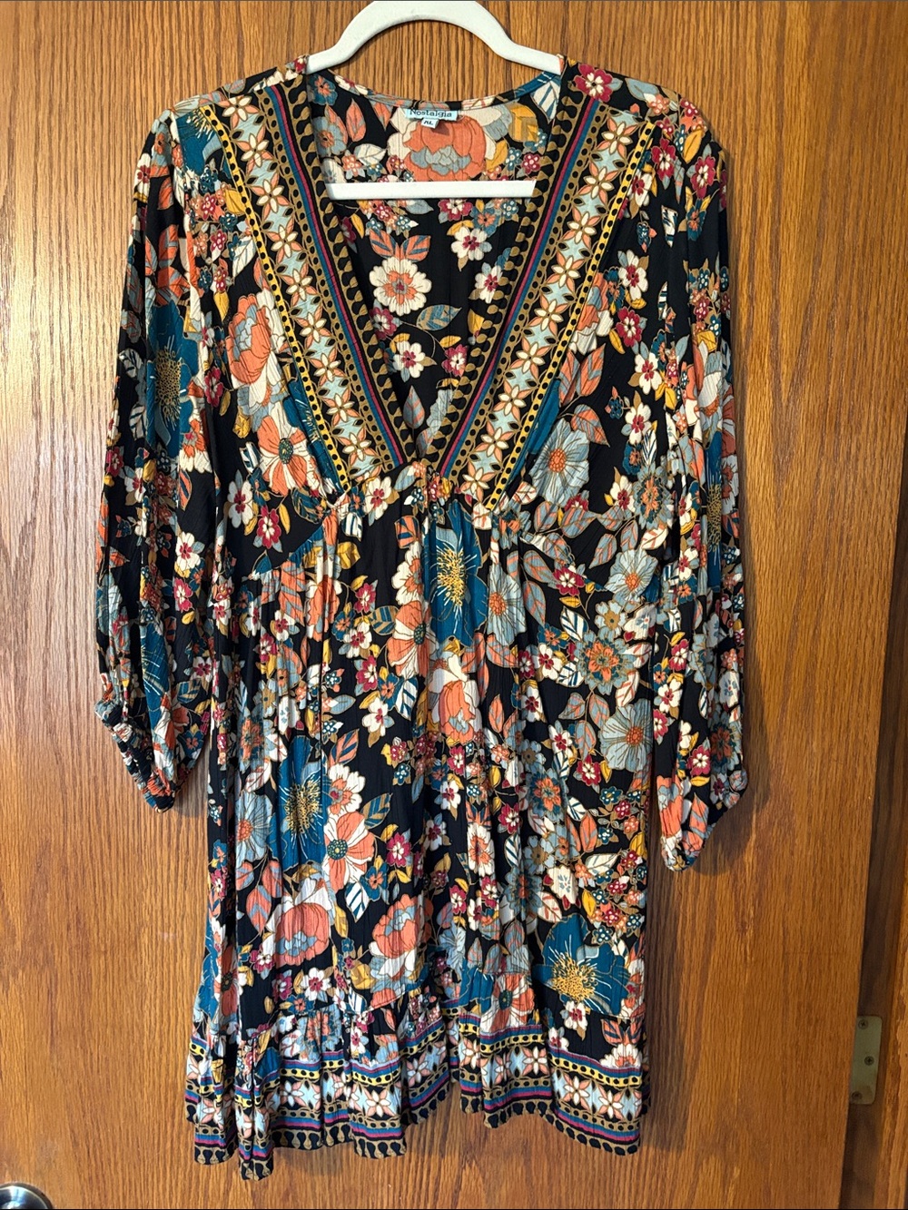 Nostalgia Black Floral V-Neck Boho Mini Dress